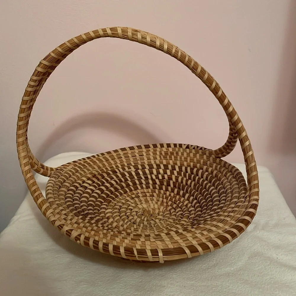 Sweetgrass Triple Cross Handle Bottle Handwoven Basket - Picture 3 of 6